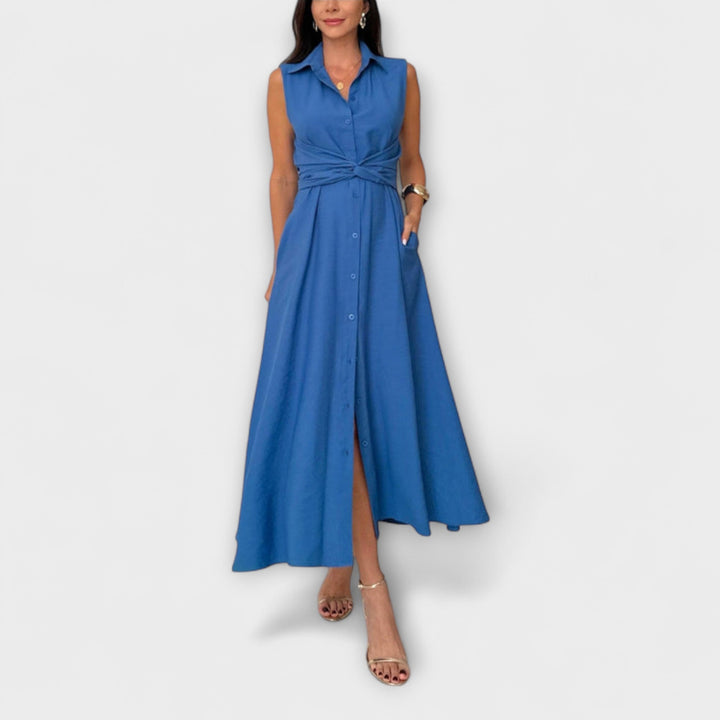 Dagmar | Auffälliges, einreihiges Midi-Kleid mit Bindedetail