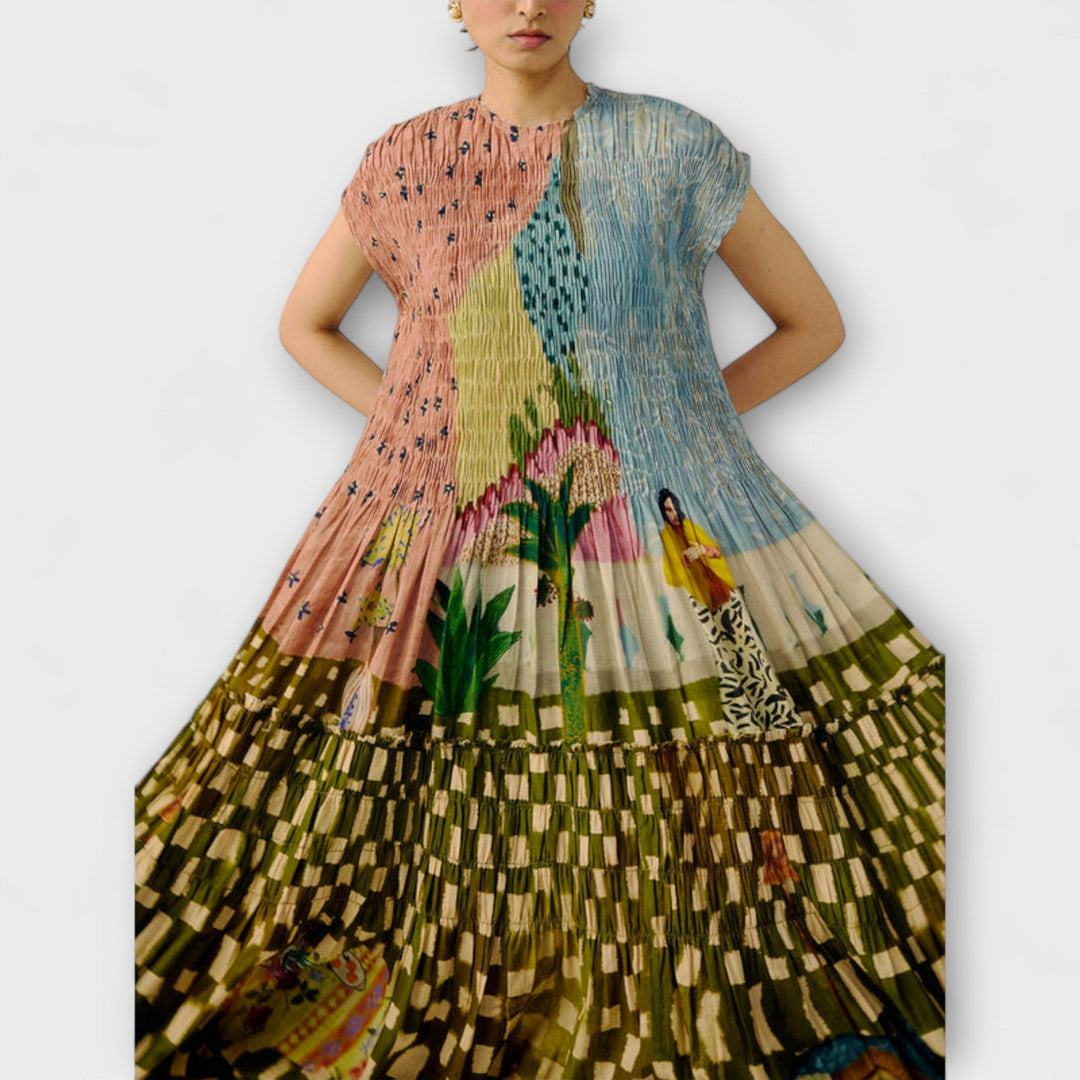 Edith | Plissiertes Kleid mit Animal-Druck