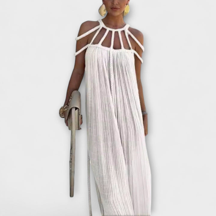 Klara | Ein schickes Maxikleid aus Mischgewebe mit drapierten Zöpfen