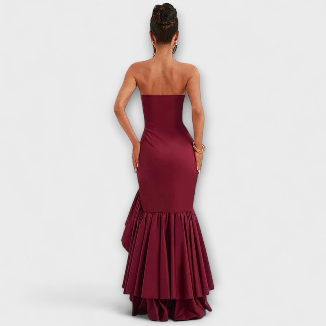 Vivien | schulterfrei figurbetont Maxikleid mit asymmetrischem Saum