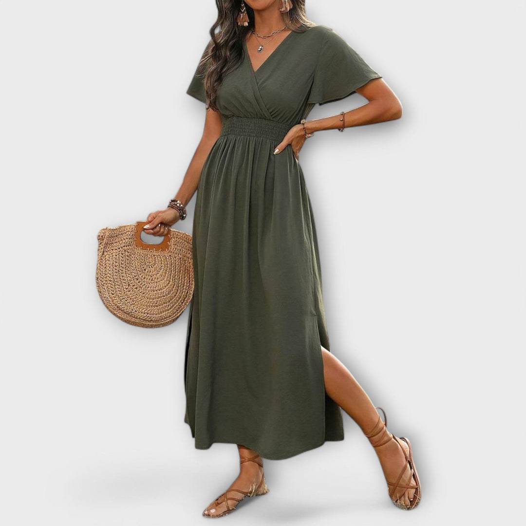 Selma | Elegantes Boho Kleid mit V-Ausschnitt und langen Ärmeln