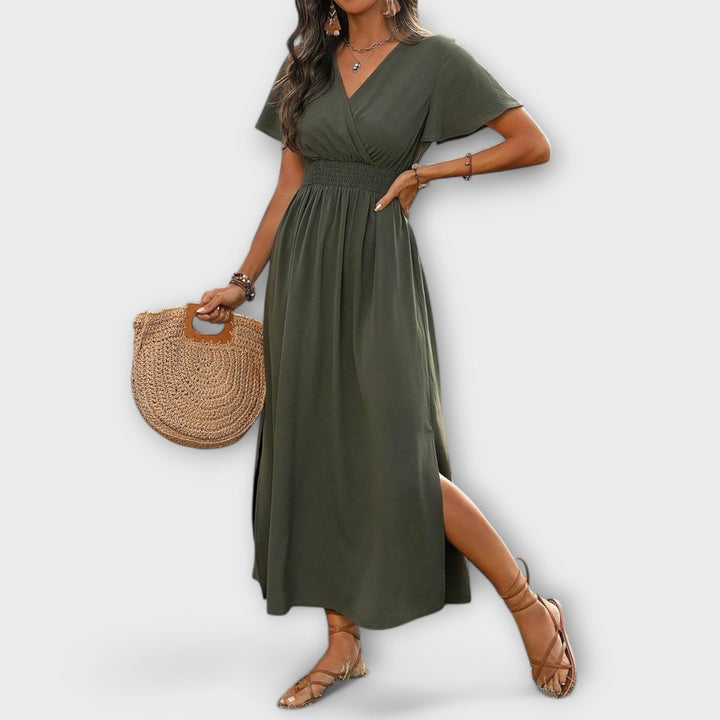Selma | Elegantes Boho Kleid mit V-Ausschnitt und langen Ärmeln