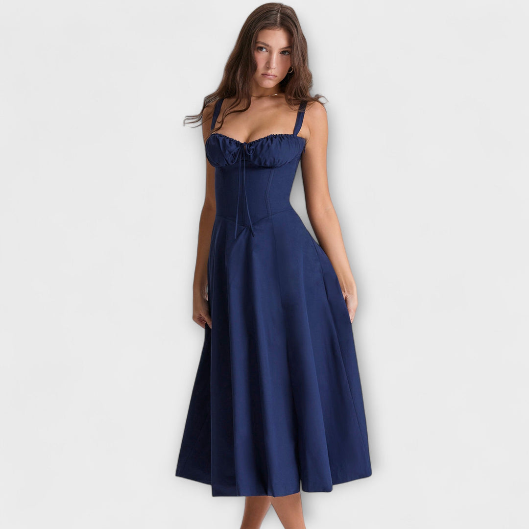 Laura | Taillierte Bustierkleid mit modernem Frühlingsblumenprint