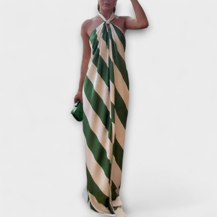 Gerda | Streifenmuster Halter Rückenfreies Maxikleid