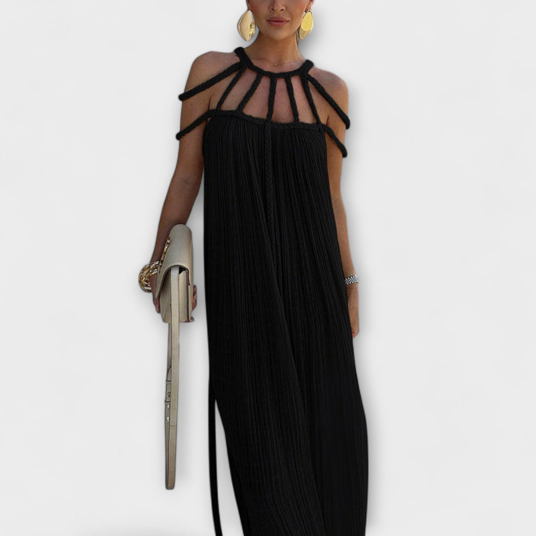 Klara | Ein schickes Maxikleid aus Mischgewebe mit drapierten Zöpfen