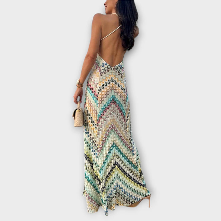 Laura | Missoni Buntes Fischgrätenmuster Maxikleid