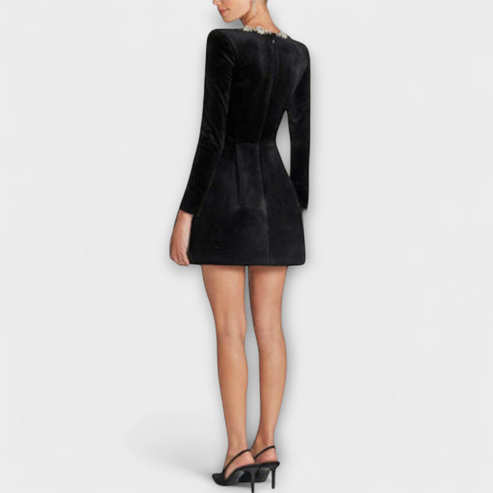 Frauke | Samt-Mini-Kleid mit Juwelenverzierung