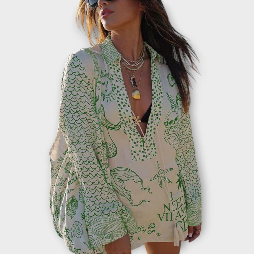 Heidi | Wasser Satin Quasten Shirt und Shorts Set