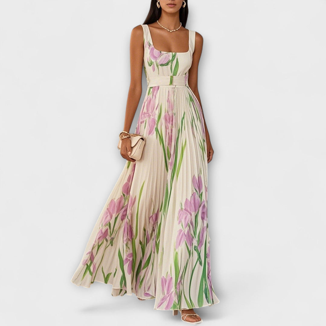 Madlen | Gefaltetes florales Chiffon Maxikleid