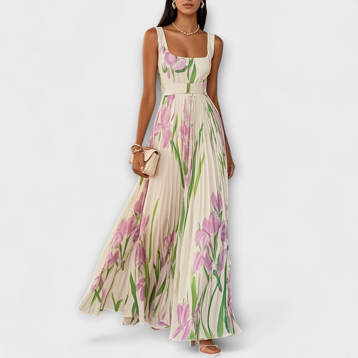 Madlen | Gefaltetes florales Chiffon Maxikleid