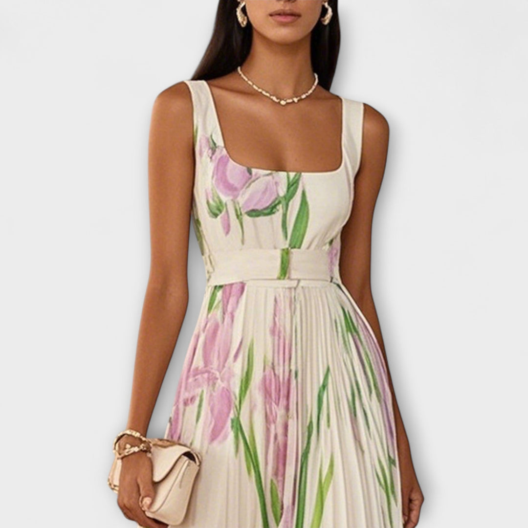 Madlen | Gefaltetes florales Chiffon Maxikleid