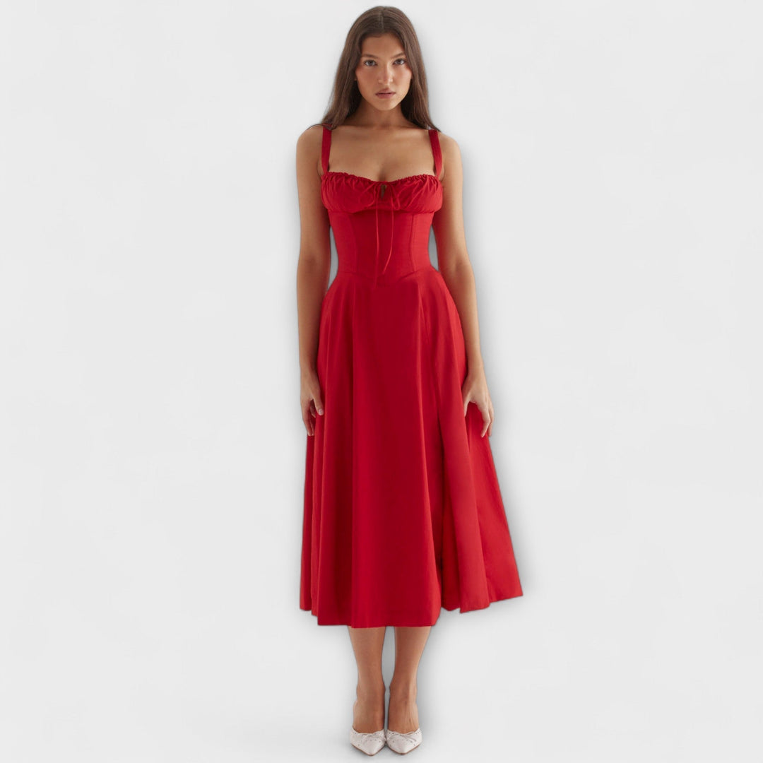 Laura | Taillierte Bustierkleid mit modernem Frühlingsblumenprint
