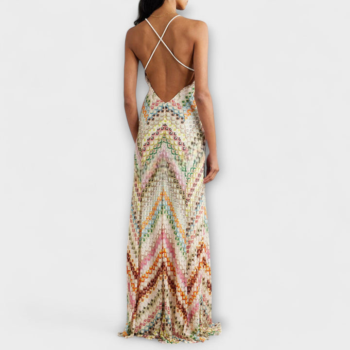 Laura | Missoni Buntes Fischgrätenmuster Maxikleid