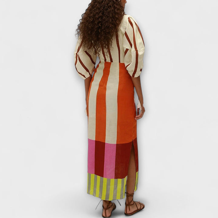 Louisa | Maxi-Kleid mit Front-Ausschnitt und Puffärmeln
