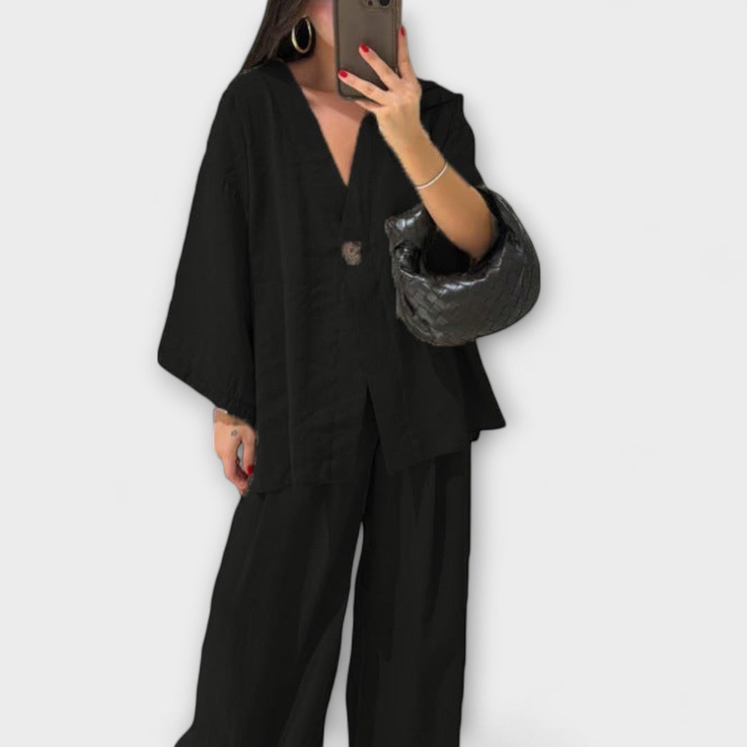Greta | Lässiges V-Ausschnitt Top und Hose Duo