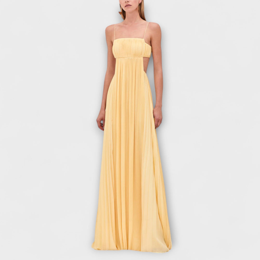 Heike | Schickes Plissiertes Cut-out Fließendes Maxikleid