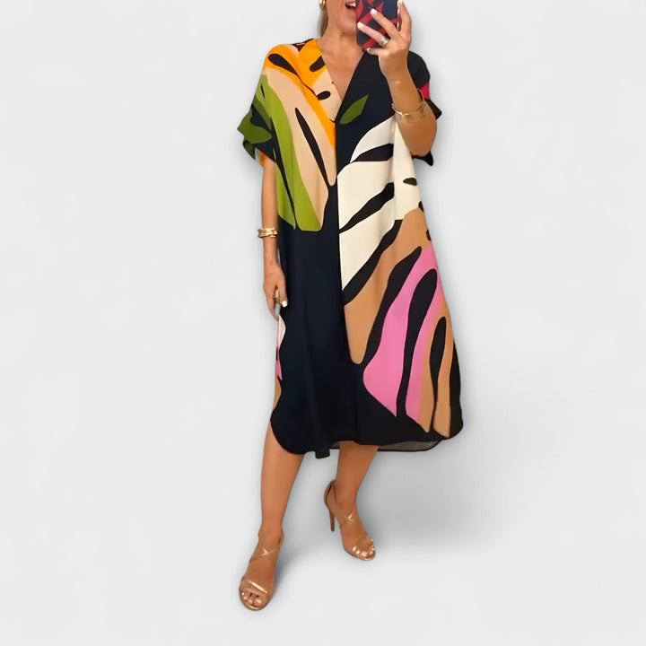 Nora | Lässiges Kleid mit Bunter Blätterdruck