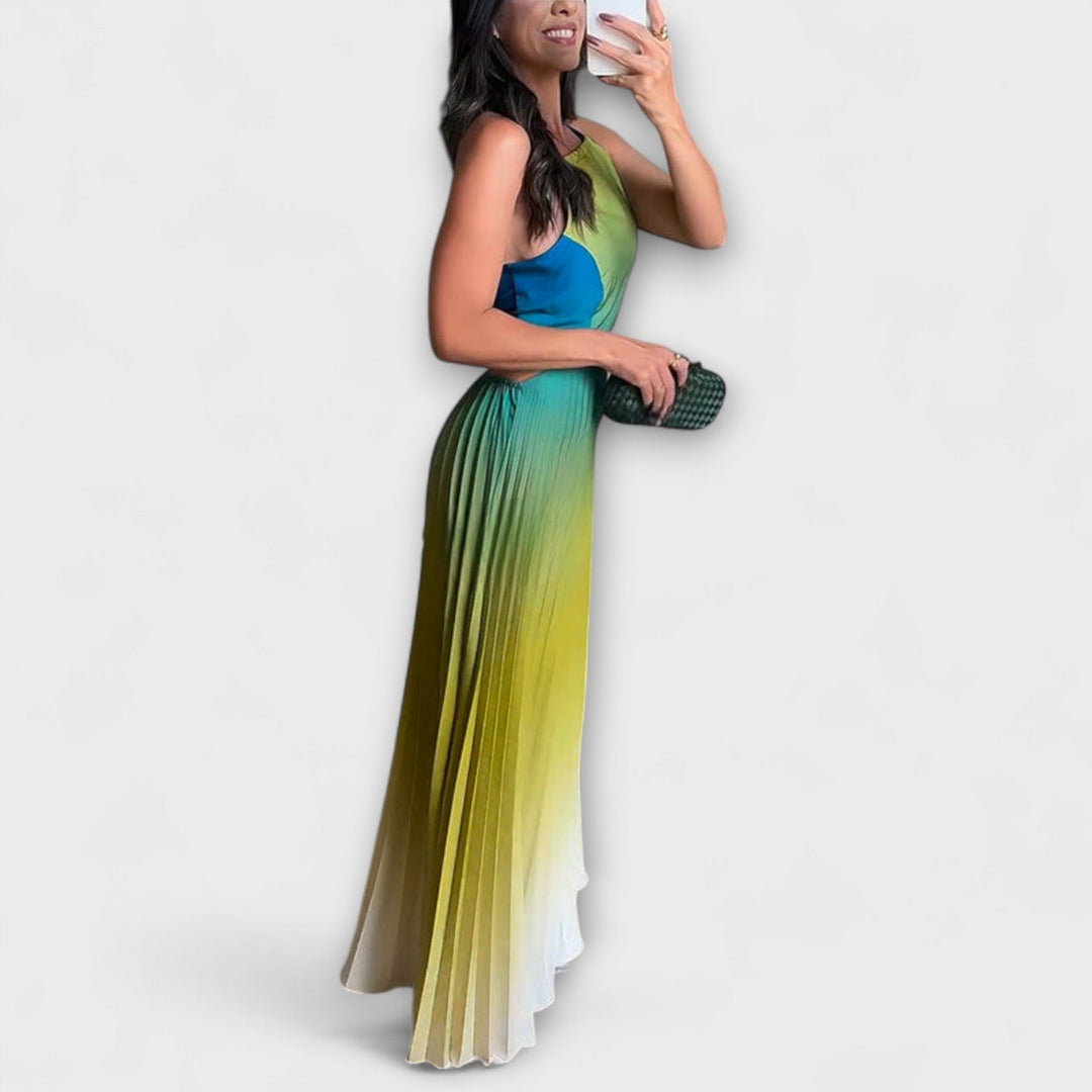 Hanna | Schickes Rückfreies Krawatten-Gradient Faltenmaxikleid