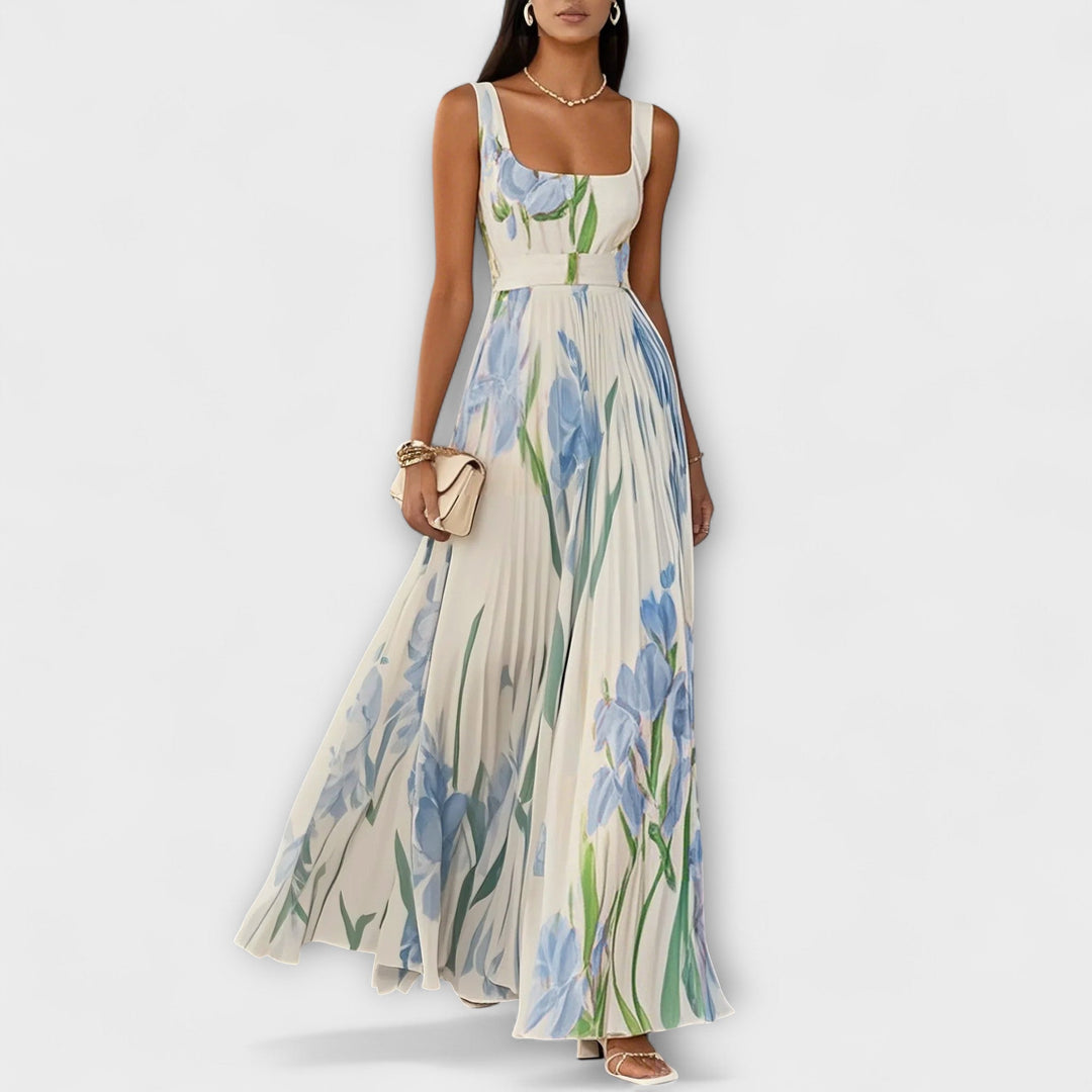 Madlen | Gefaltetes florales Chiffon Maxikleid