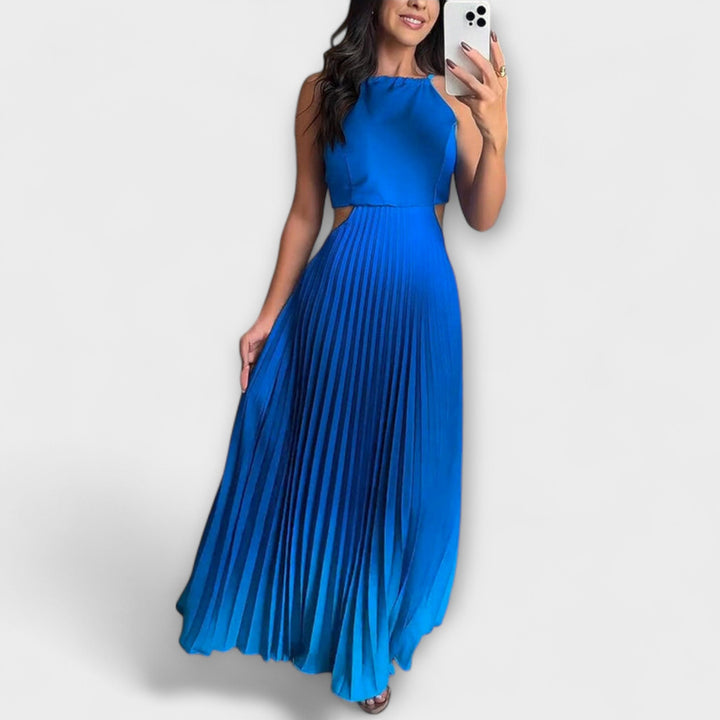 Hanna | Schickes Rückfreies Krawatten-Gradient Faltenmaxikleid