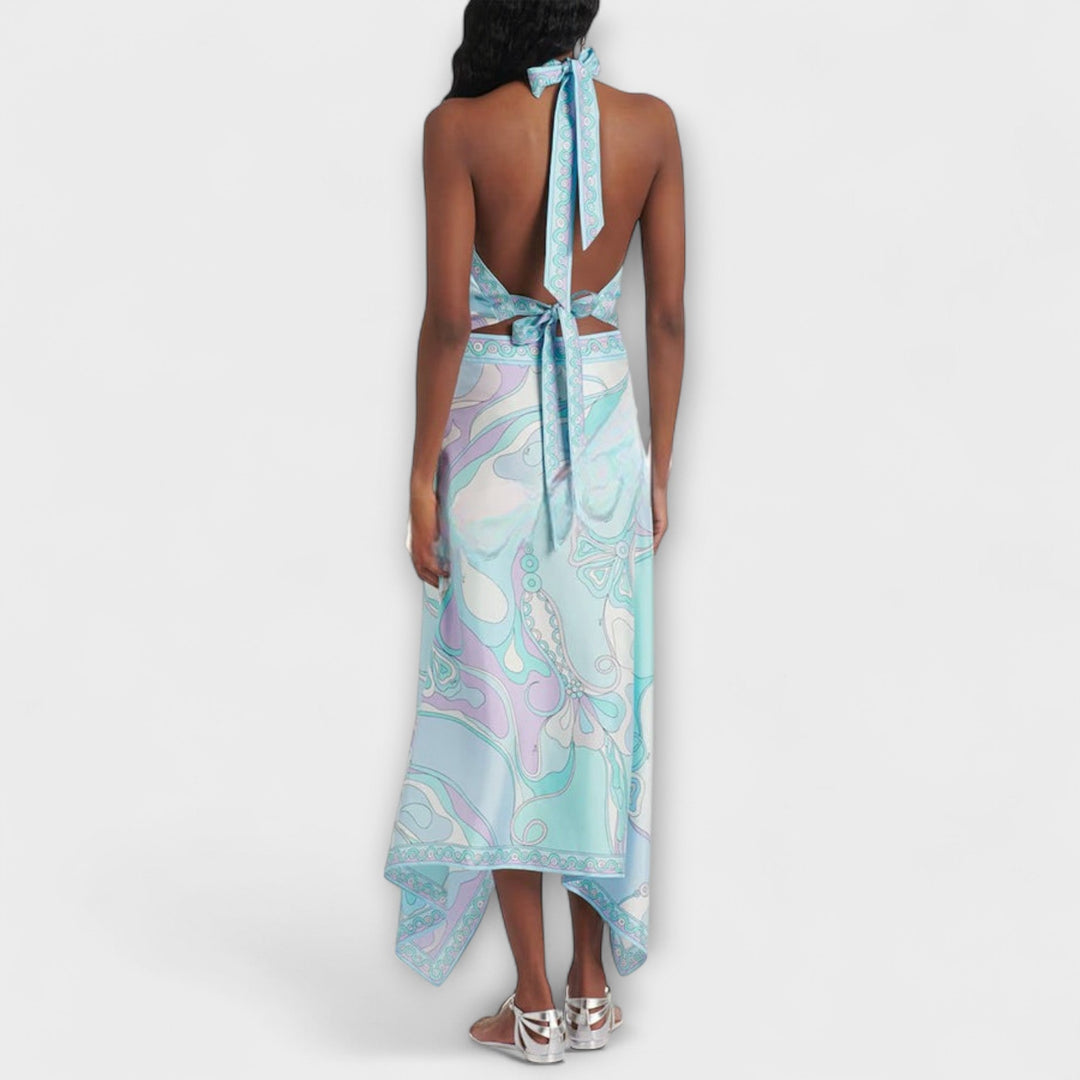 Margarete | Set aus Neckholder-Top und asymmetrischem Midi-Rock