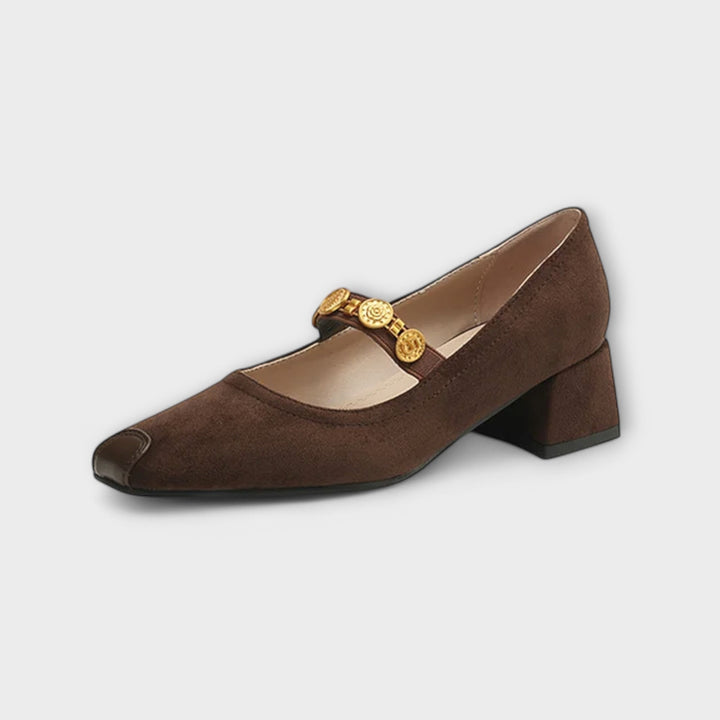 Evelyn | Klobige Absätze mit Metallmünze