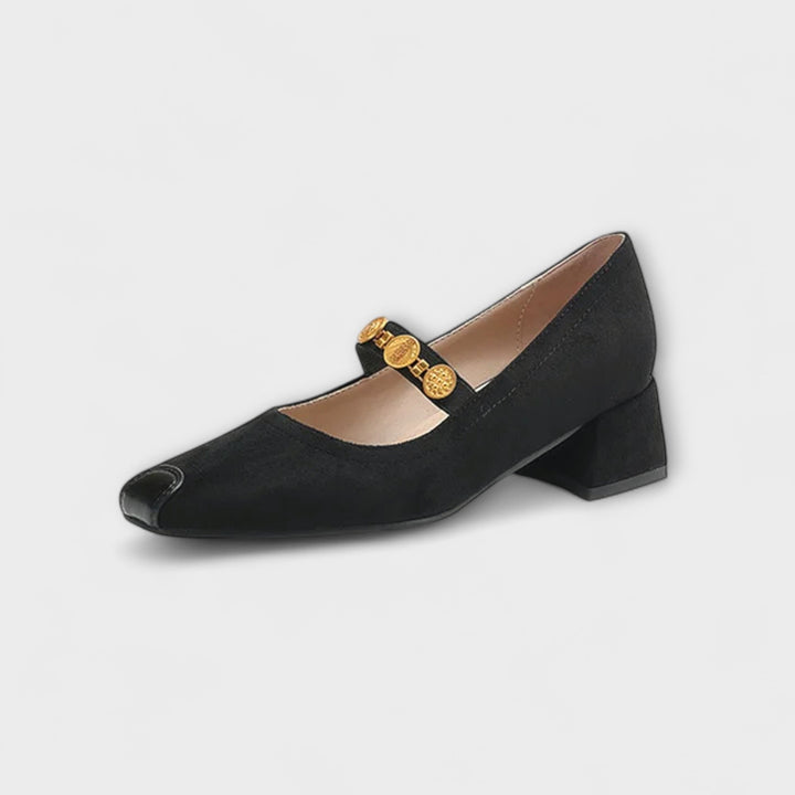 Evelyn | Klobige Absätze mit Metallmünze