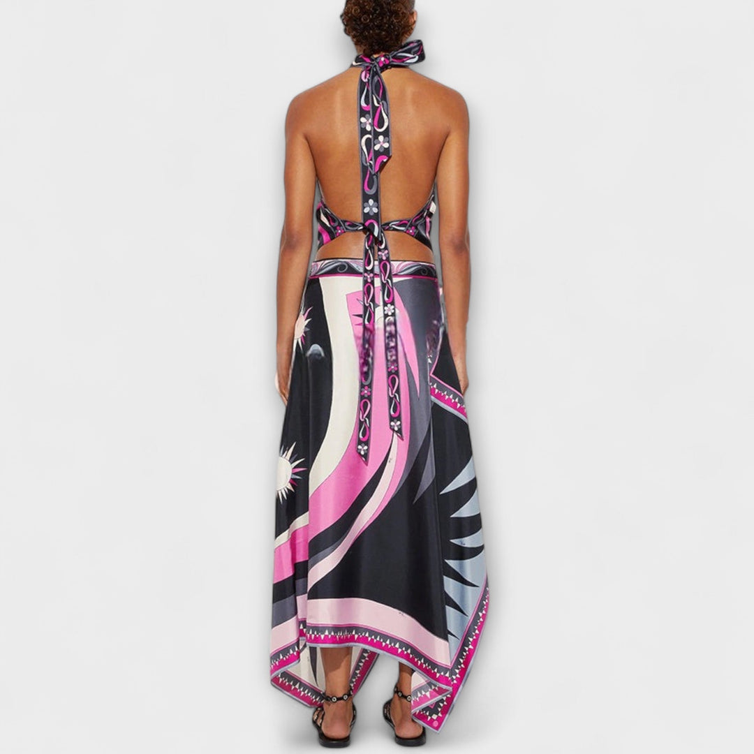 Margarete | Set aus Neckholder-Top und asymmetrischem Midi-Rock