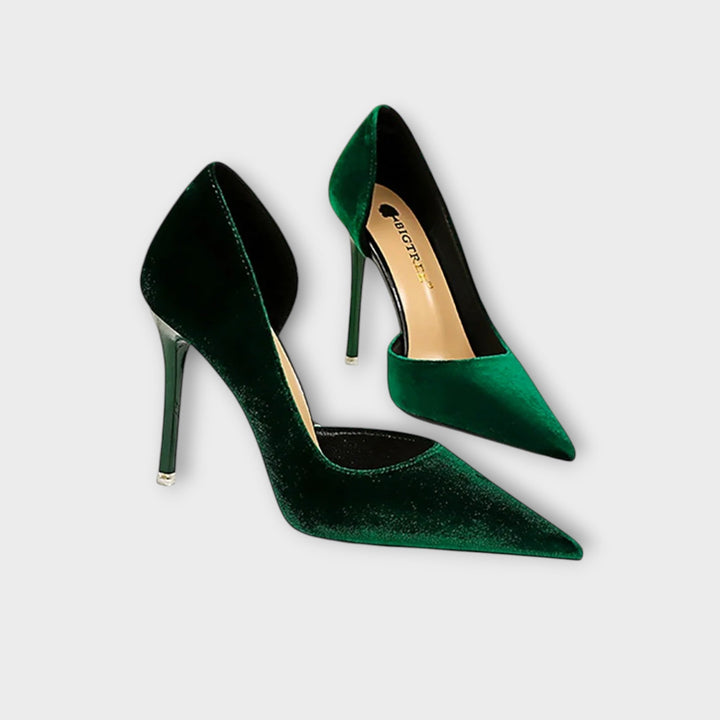 Angelika | Grüne Samt-Stiletto-Absätze