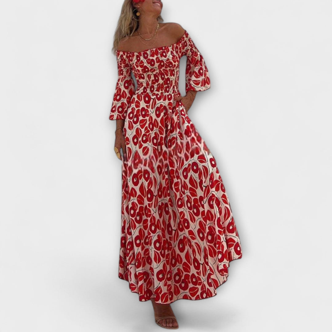Greta | Urlaubstaugliches schulterfreies Maxikleid