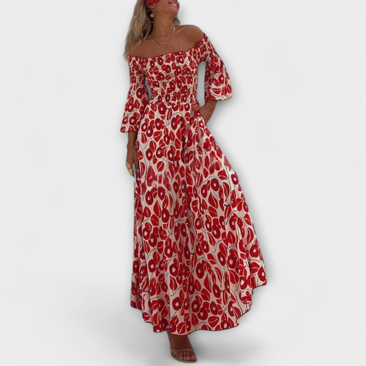 Greta | Urlaubstaugliches schulterfreies Maxikleid