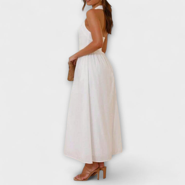 Elsa | Mid-Length Schwarzes Halterkleid mit Taillendetail