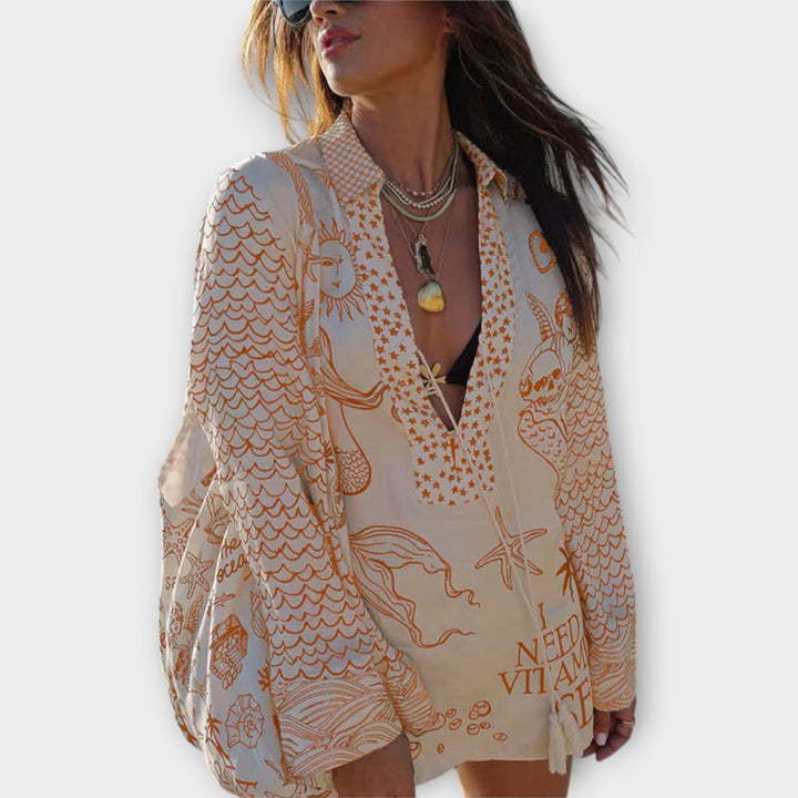 Heidi | Wasser Satin Quasten Shirt und Shorts Set