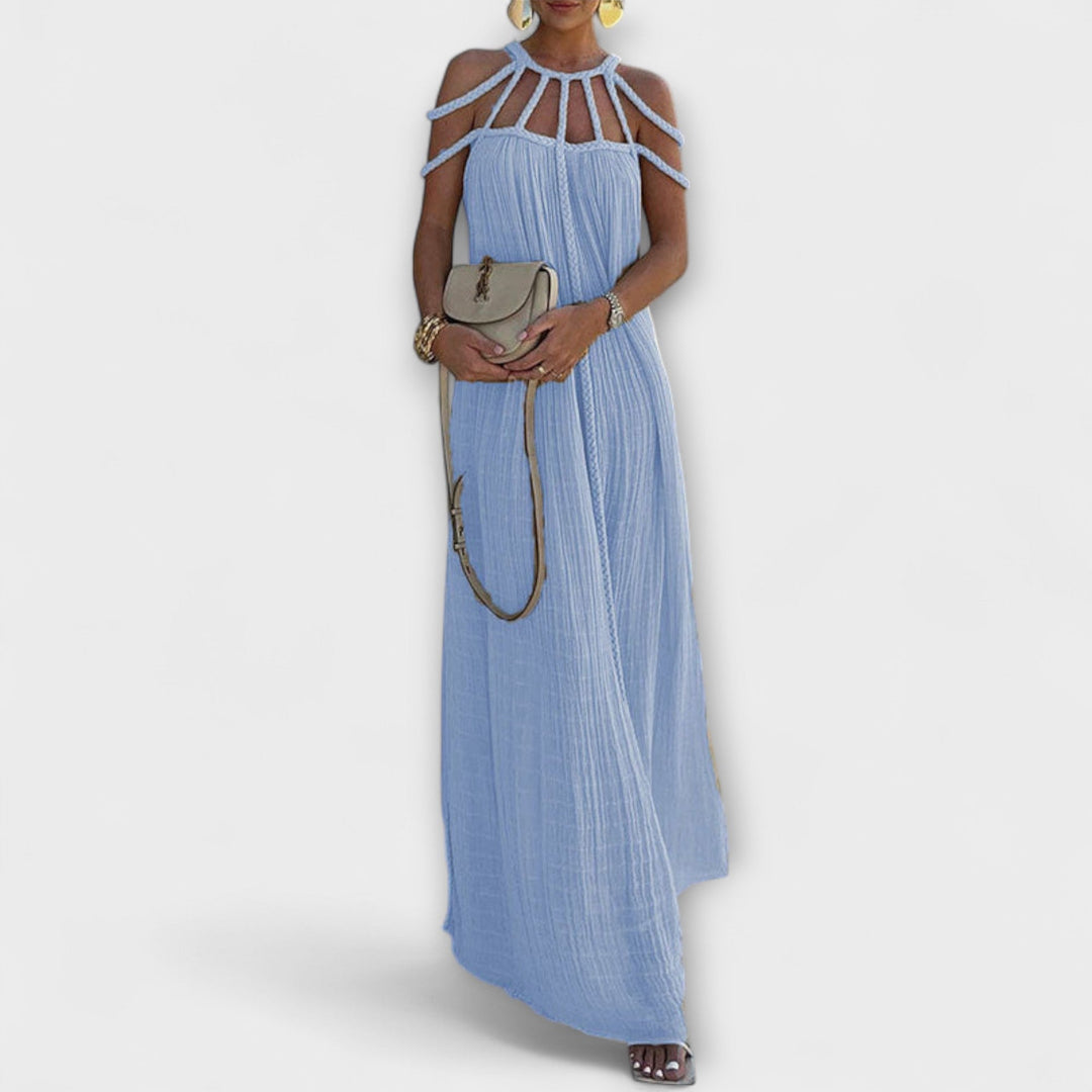 Klara | Ein schickes Maxikleid aus Mischgewebe mit drapierten Zöpfen