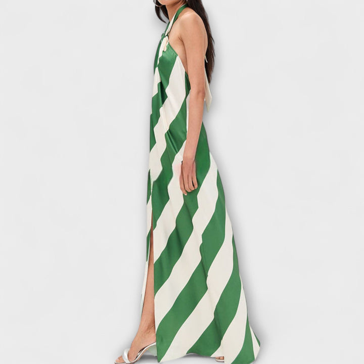 Gerda | Streifenmuster Halter Rückenfreies Maxikleid