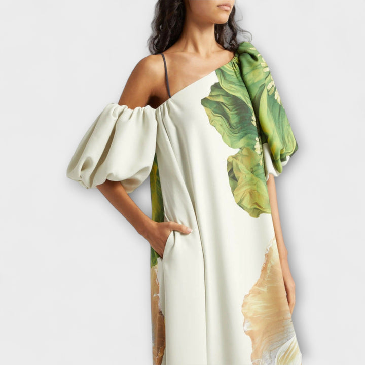 Pia | Asymmetrisches floral-Maxikleid