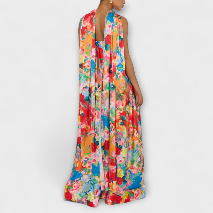 Verena | schulterfrei Maxikleid mit Blumenmuster