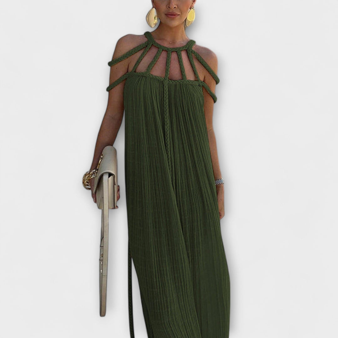 Klara | Ein schickes Maxikleid aus Mischgewebe mit drapierten Zöpfen