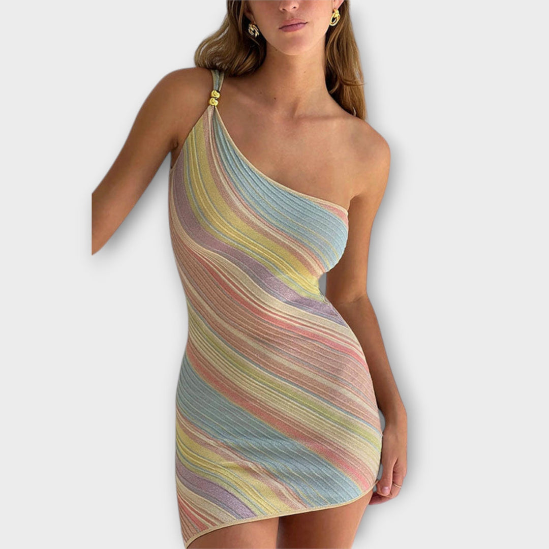 Marlies | modisch Ein-Schulter Strick Minikleid
