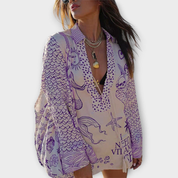 Heidi | Wasser Satin Quasten Shirt und Shorts Set