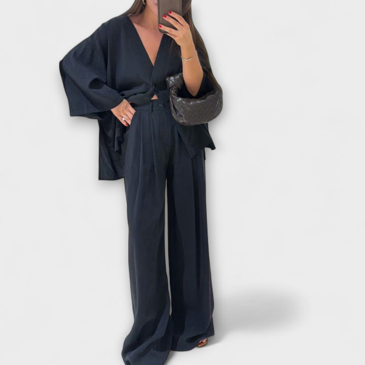 Greta | Lässiges V-Ausschnitt Top und Hose Duo