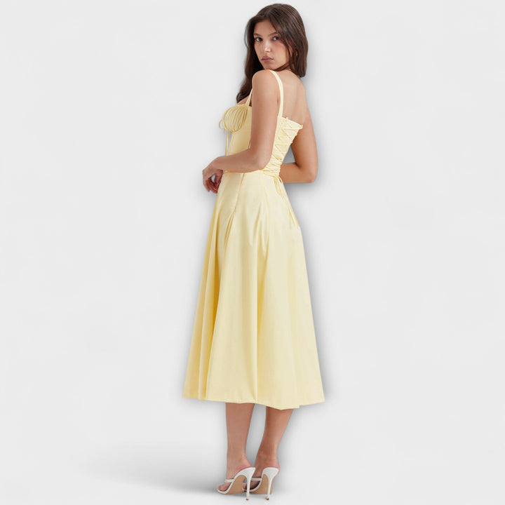 Laura | Taillierte Bustierkleid mit modernem Frühlingsblumenprint