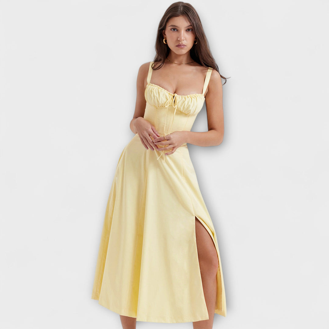 Laura | Taillierte Bustierkleid mit modernem Frühlingsblumenprint