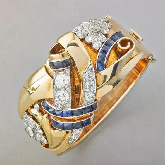 Regina | Vintage Goldring mit blauer Zirkonia