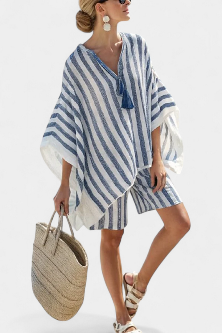 Edith | Gestreiftes Set Bluse und Shorts