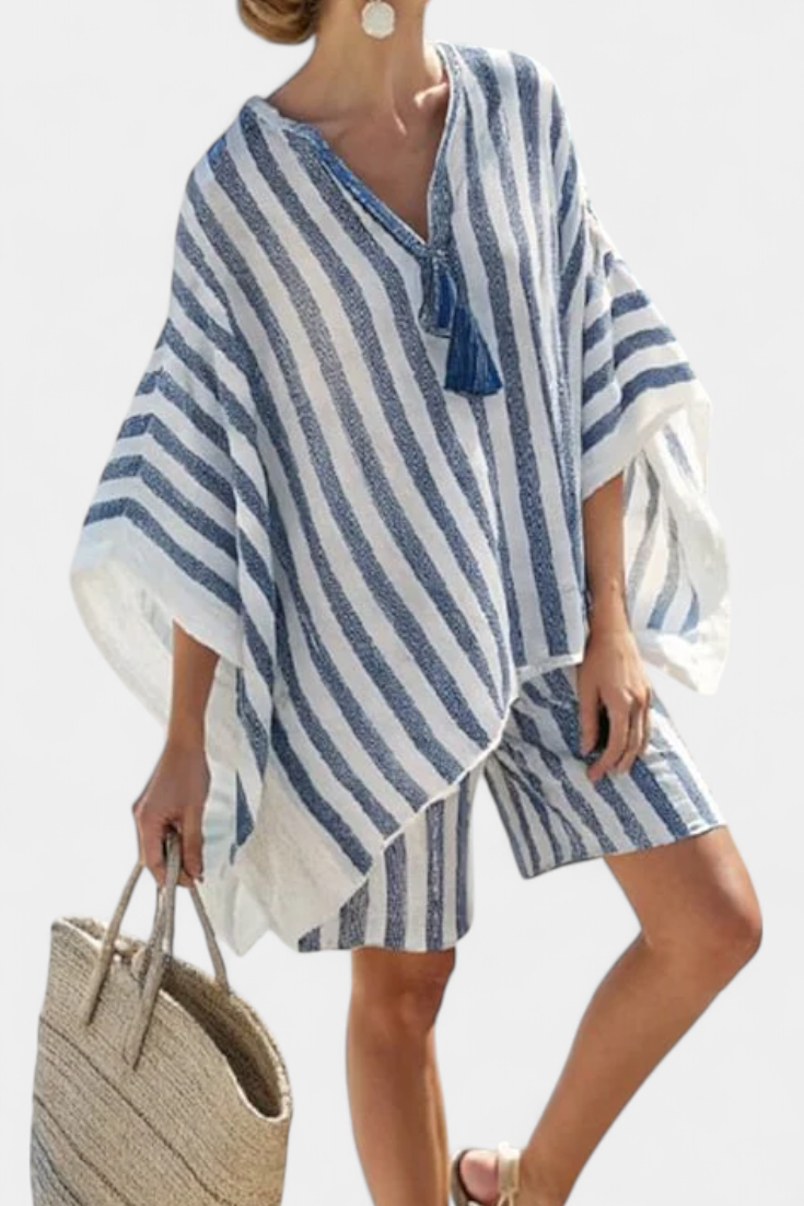 Edith | Gestreiftes Set Bluse und Shorts