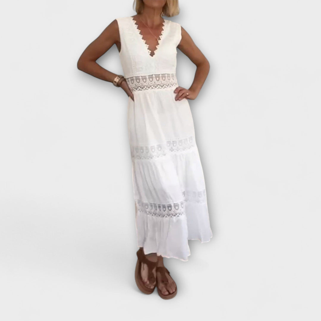 Solveig | Ninfea  Ärmelloses Boho-Midikleid mit Spitzenakzenten