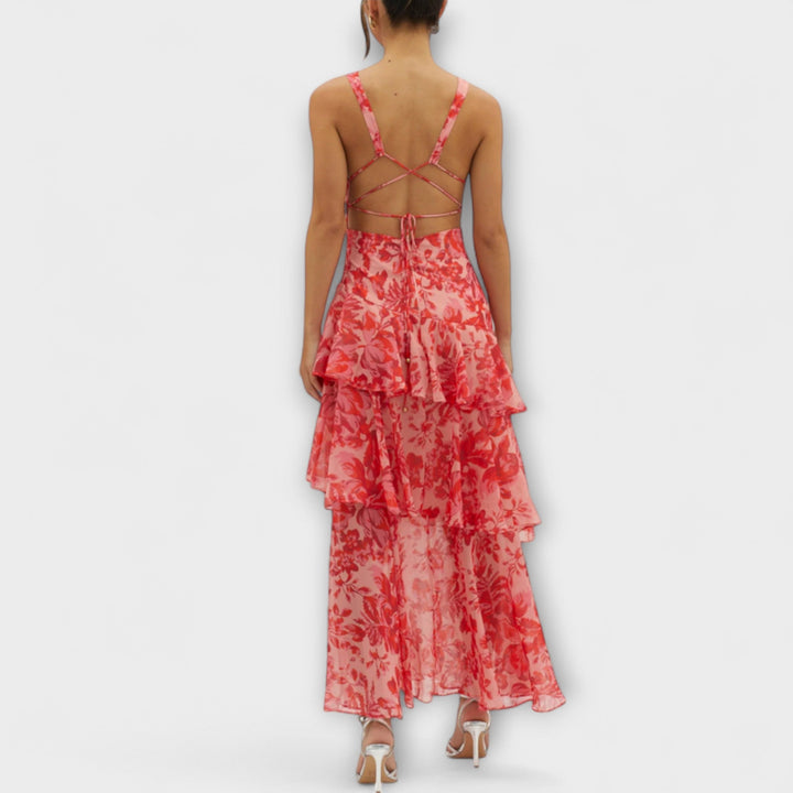 Gisela | Chiffonkleid mit V-Ausschnitt und fließenden Lagen