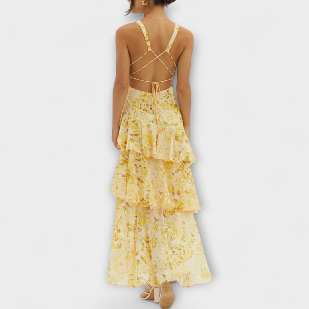 Gisela | Chiffonkleid mit V-Ausschnitt und fließenden Lagen