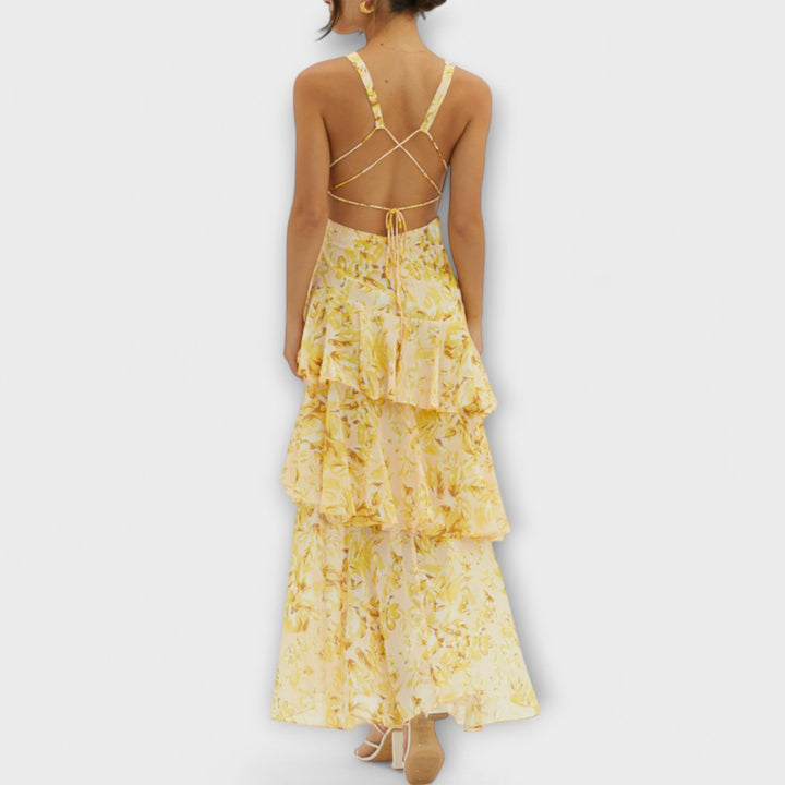 Gisela | Chiffonkleid mit V-Ausschnitt und fließenden Lagen